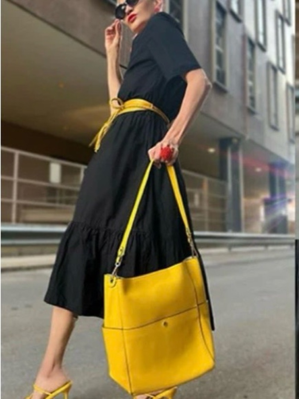 BOSTANTEN Yellow Genuine Leather Bucket Shoulder Bag